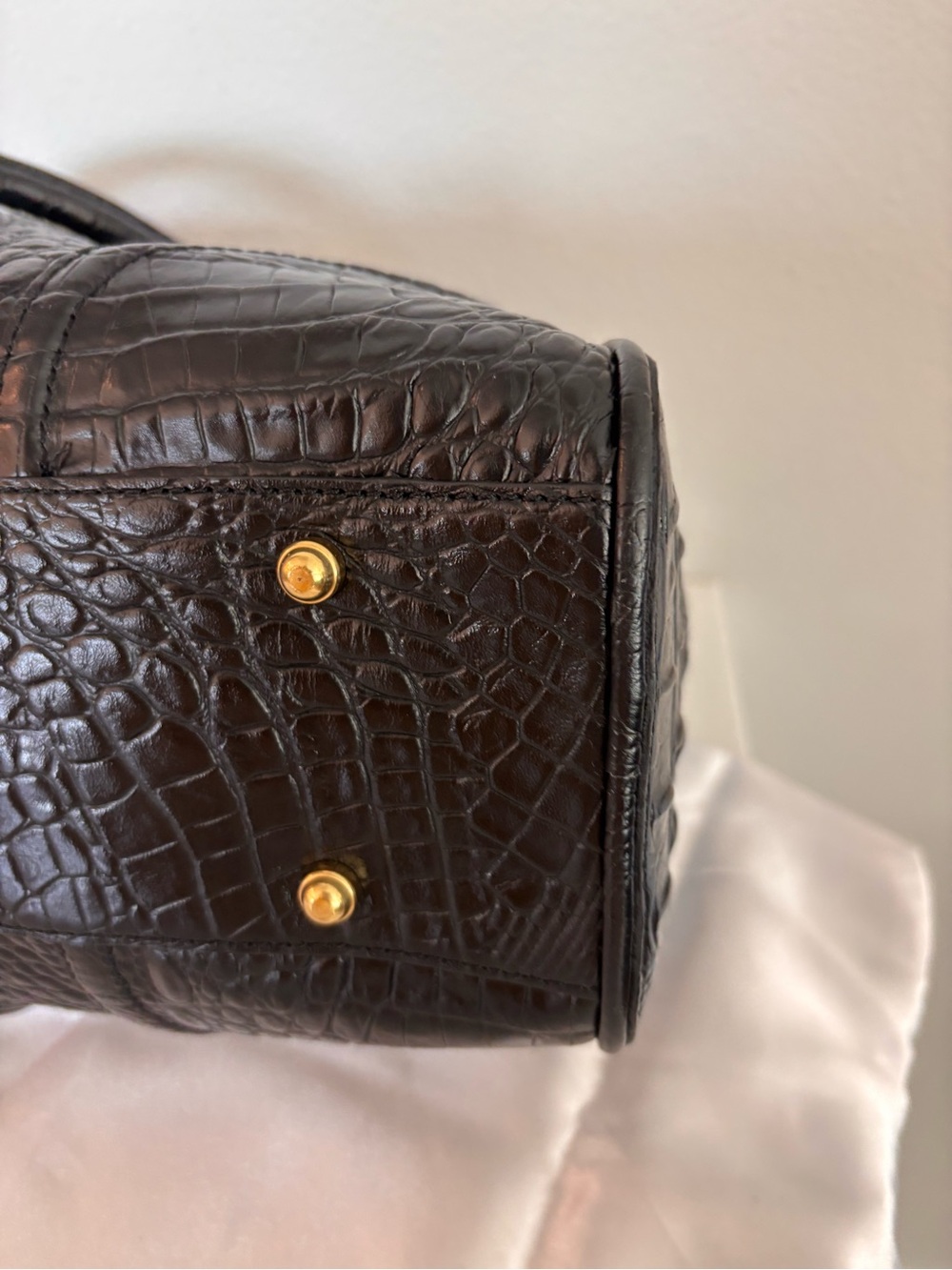 Brahmin Black Croc-Embossed Satchel with Gold Hardware - Picture 6 of 7